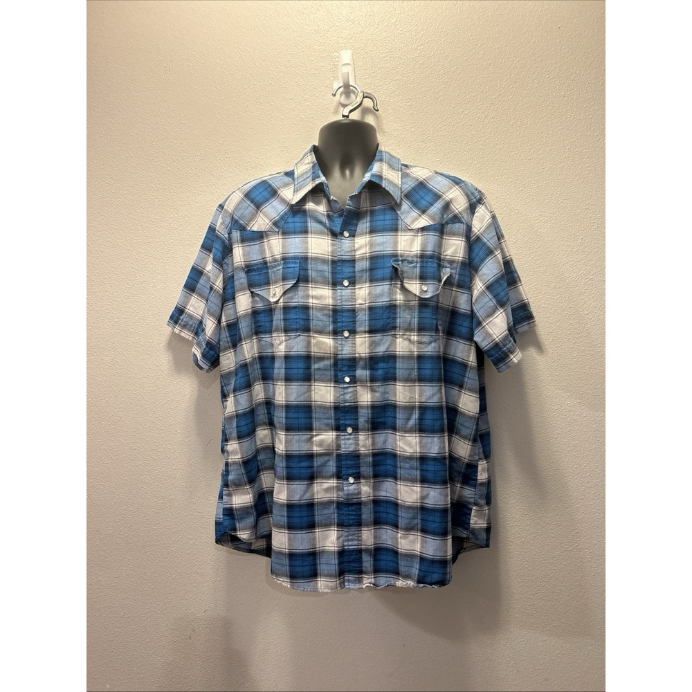 Ely Cattleman short sleeve button‎ down shirt Blue plaid mens XXL Wrinkle Free